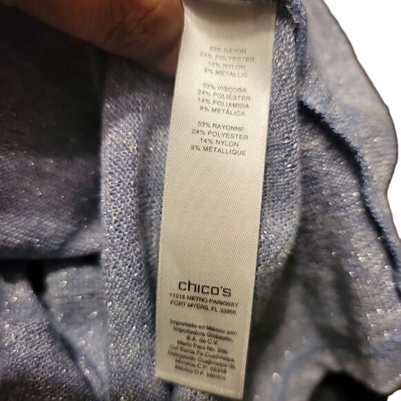 Chicos Cowl Neck Light Blue Hi-lo Glimmer Sweater Size 2 Large - Picture 5 of 6